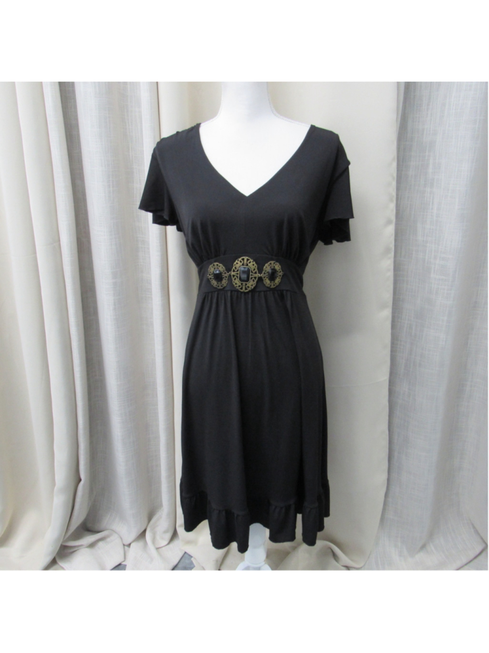Apt 9 Y2K Black Empire Waist Dress Gold Filigree Gem Embellished Size L